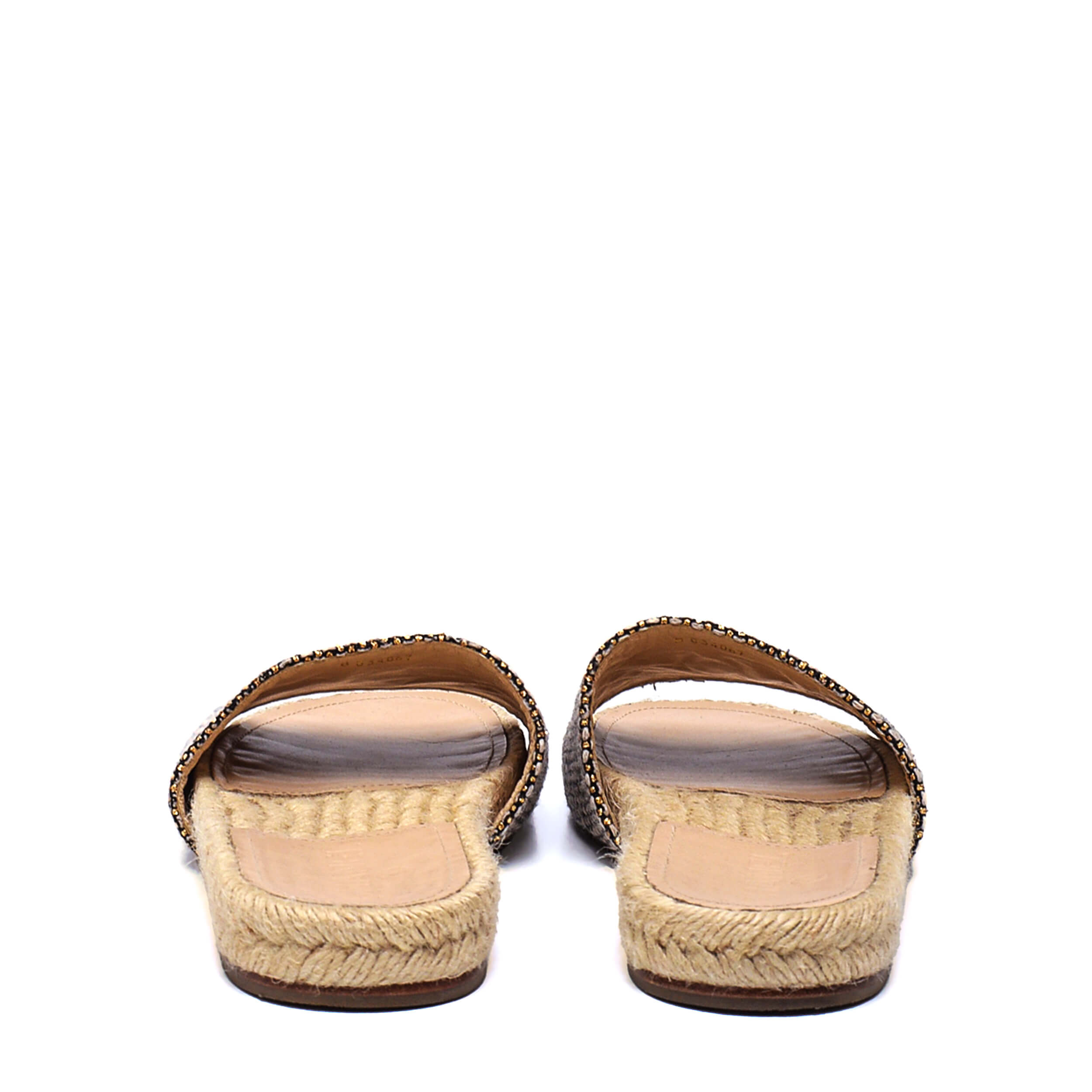 Chanel - Beige&Gold Shiny Knitted CC Sandals